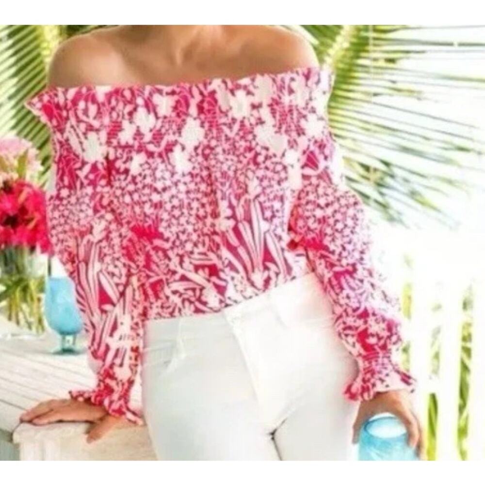 Tuckernuck Women's Off‎ The Shoulder Marguerite Ruffle Floral Top Blouse X Small